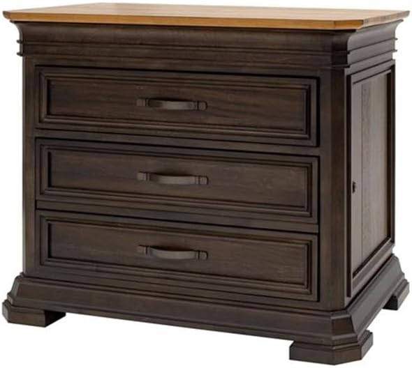 BOWERY HILL Executive Lateral File with Solid Wood Plank Top in Brown