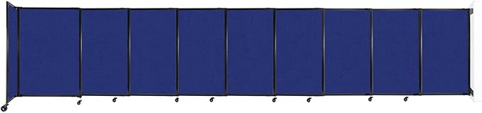 Wall-Mounted Sliding StraightWall Room Divider | Adjustable Widths | Locking Wheels | Room Separator | Up to 19'9" Wide x 4' Tall Royal Blue Fabric Panels