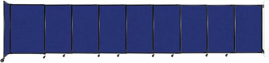 Wall-Mounted Sliding StraightWall Room Divider | Adjustable Widths | Locking Wheels | Room Separator | Up to 19'9" Wide x 4' Tall Royal Blue Fabric Panels