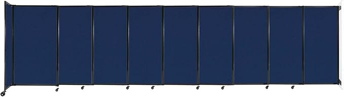 Wall-Mounted Sliding StraightWall Room Divider | Adjustable Widths | Locking Wheels | Room Separator | Up to 19'9" Wide x 5' Tall Navy Blue Fabric Panels