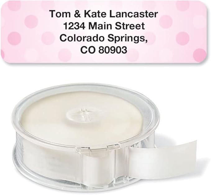 Pastel Dots Rolled Personalized Return Address Mailing Labels with Dispenser, Set of 500, 5 Designs, Small ¾ x 2½ Inch Size, Custom Self-Adhesive Sticker Roll, by Colorful Images