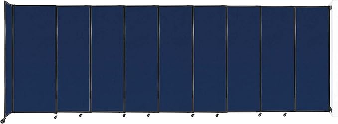 Wall-Mounted Sliding StraightWall Room Divider | Adjustable Widths | Locking Wheels | Room Separator | Up to 19'9" Wide x 6'10" Tall Navy Blue Fabric Panels