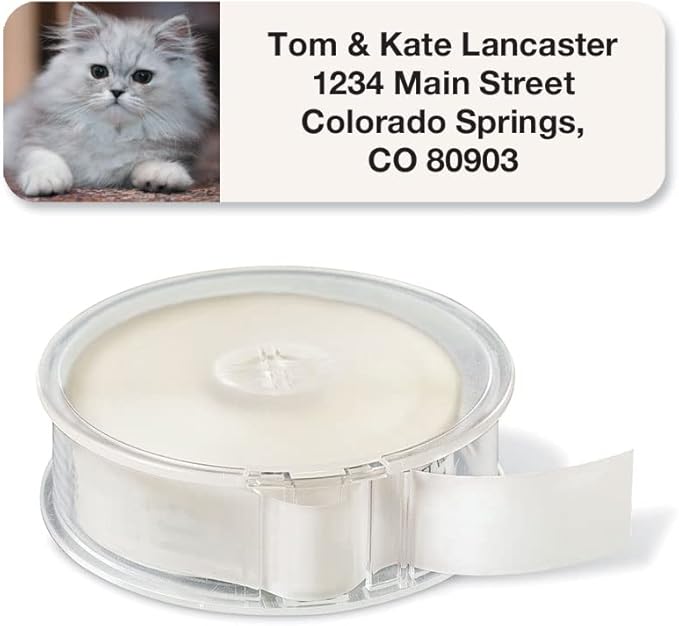 Cute Kittens Rolled Personalized Return Address Mailing Labels with Dispenser, Set of 500, 5 Designs, Small ¾ x 2½ Inch Size, Custom Self-Adhesive Sticker Roll, by Colorful Images