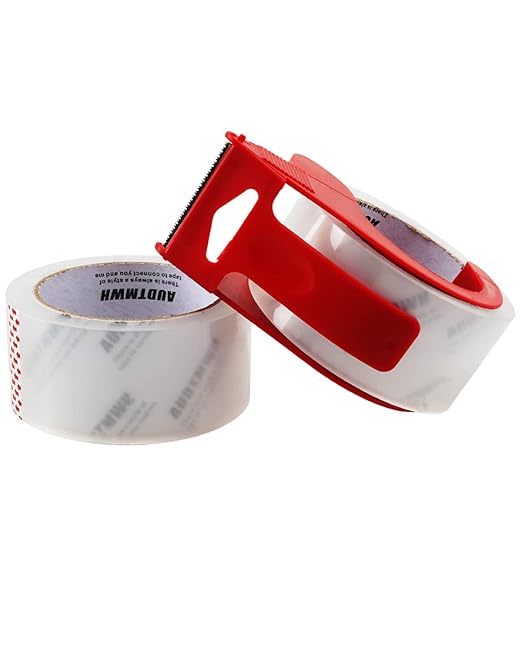 Packing Tape with Dispenser, Clear, Heavy Duty Packaging Tape Designed for Moving, Packing, Shipping and Mailing, 1.88" x 48 Yds, 2 Rolls w/1 Dispenser