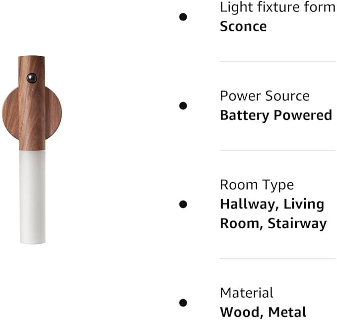 LANDGOO Wooden Motion Sensor Night Lights Magnet Body Sensor Hallway Night Lights Rechargeable Led Light Portable Stairway Wall Sconce Battery Powered Cabinet Lights (Walnut Wood 1PC)