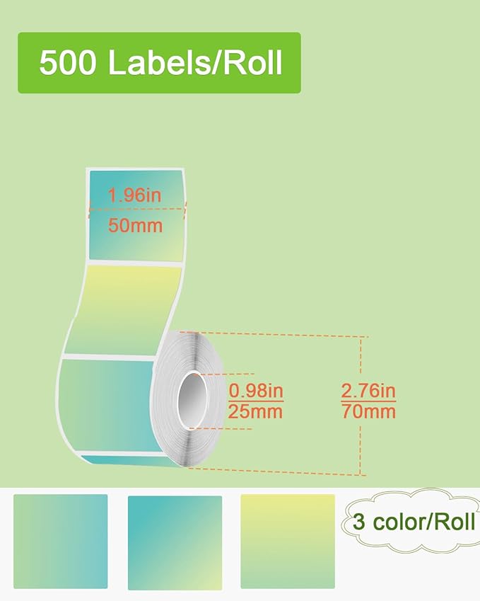 2''×2'' Square Thermal Sticker Labels, Self-Adhesive 2 Inch Direct Thermal Labels, Multi-Purpose Sticker Label for DIY Logo Design,Name Tag,QR Code, 500 PCS/1 Roll, Green