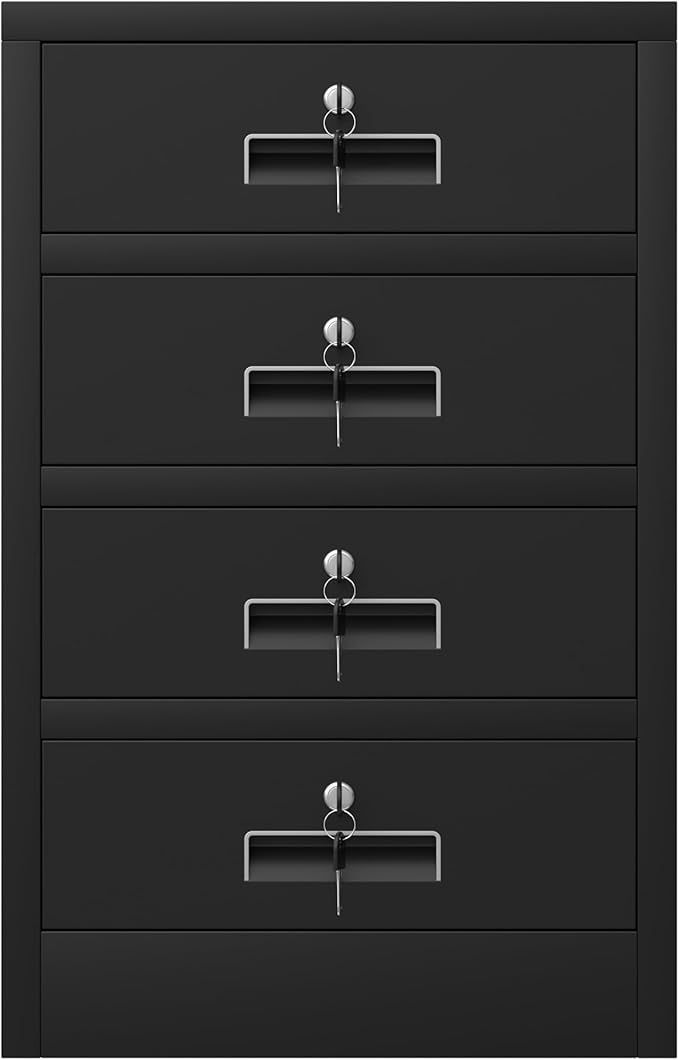 Metal Storage Cabinet with Lockable Drawers for Home Office Bedroom Living Room Organization(Black)