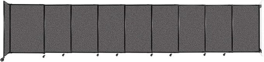 Wall-Mounted Sliding StraightWall Room Divider | Adjustable Widths | Locking Wheels | Room Separator | Up to 19'9" Wide x 4' Tall Charcoal Gray Fabric Panels