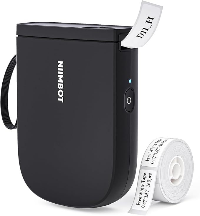 NIIMBOT Label Maker Bluetooth Mini Label Printer D11 2024 Version, Portable Label Maker with Tape Thermal Sticker Small Labeler, 300 DPI High Clearity Rechargeable, Black