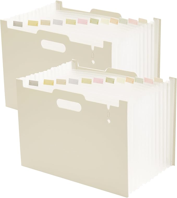 2-Piece Accordion Folder Manager, 12 Grid Expansion Pages, Portable Monthly Bill and Receipt Manager That Opens Upright, Colored Labels, School, Home, and Office letterhead Size, Tender Yellow