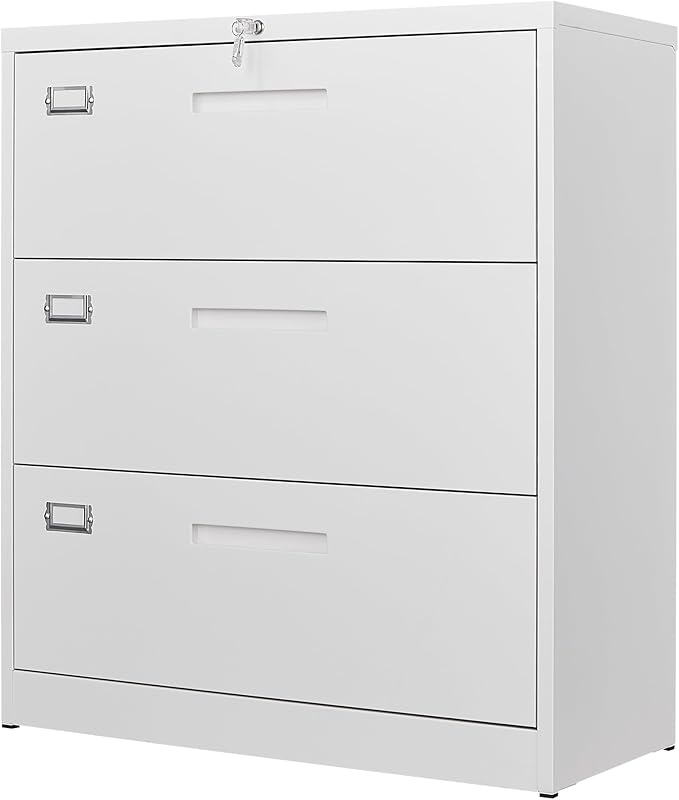 Letaya 3 Drawer File Cabinets with Lock,Metal Lateral Filing Cabinets for Home Office Organization Hanging Storage Letter/Legal/F4/A4(Assembly Required)