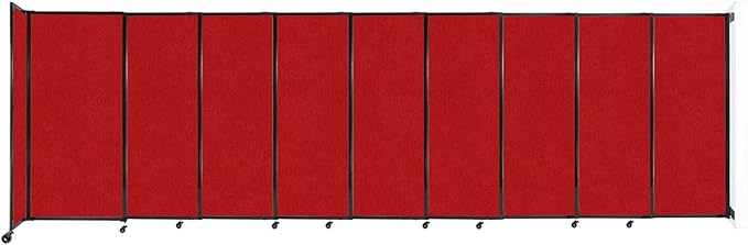 Wall-Mounted Sliding StraightWall Room Divider | Adjustable Widths | Locking Wheels | Room Separator | Up to 19'9" Wide x 6' Tall Red Fabric Panels