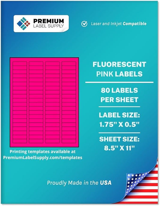 Premium Label Supply Bright Neon Color Fluorescent Sticker Labels - 1.75" x 0.5" Return Address Labels - (Fluorescent Pink, 2000 Labels)