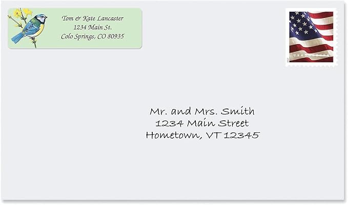 Birds Rolled Personalized Return Address Mailing Labels with Dispenser, Set of 250, 5 Designs, Small ¾ x 2½ Inch Size, Custom Self-Adhesive Sticker Roll, by Colorful Images