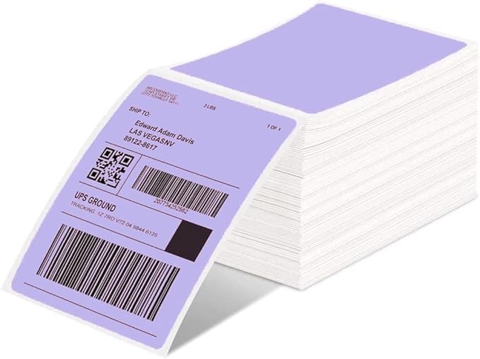 Phomemo 4x6 Thermal Labels for Shipping Label Printer - 500PCS Purple Mailing Labels - 4x6 Direct Thermal Labels Fanfold Compatible with Rollo,MUNBYN,iDPRT,JADENS,POLONO - Water/Oilproof - NO BPA/BPS