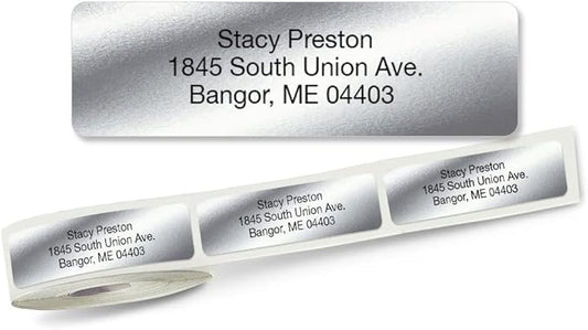 Colorful Images Silver Metallic Foil Rolled Return Address Mailing Labels with Dispenser, Customize with Name & Shipping Address, 500 Self Adhesive, Easy Peel Sticker Label Roll, 3/4" x 2 1/2"