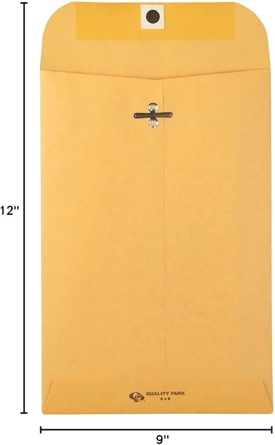 Quality Park 9" x 12" Clasp Envelopes, Brown Kraft, Gummed Flap, 100/Box (QUA37790) & 6 x 9 Clasp Envelopes, Clasp and Gummed Closures for Storing or Mailing, 28 lb Kraft Paper, 100 per Box (QUA37855)