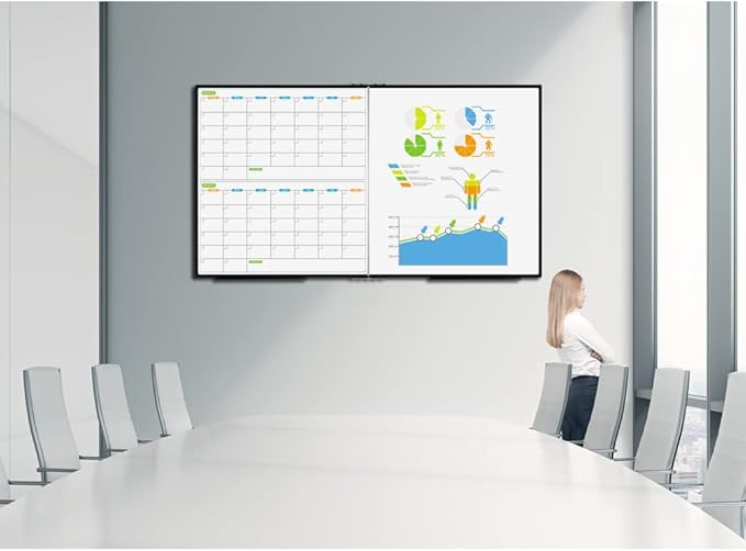 JILoffice Magnetic Foldable Dry Erase Calendar Whiteboard Combo, 2 Month Calendar Board & White Board 72 X 40 Inch, Black Aluminum Frame Wall Mounted Board for Office Home and School