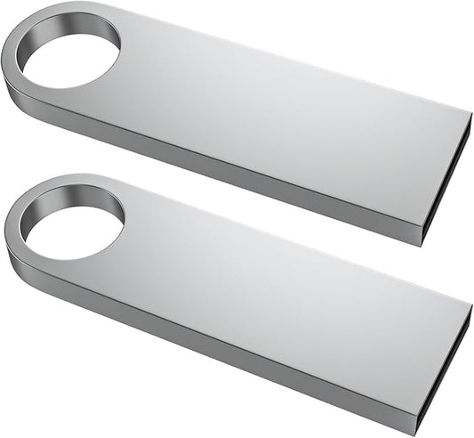 ABLAZE 32GB Flash Drive 2 Pack, Metal USB 2.0 Thumb Drives with Keychains USB Stick Pendrive (Sliver)