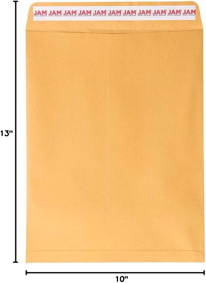 JAM PAPER 10 x 13 Open End Catalog Premium Envelopes with Peel and Seal Closure - Brown Kraft Manila - Bulk 500/Carton