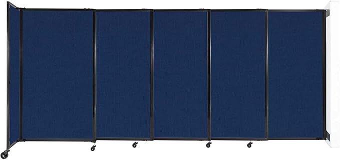 Wall-Mounted Sliding StraightWall Room Divider | Adjustable Widths | Locking Wheels | Room Separator | Up to 11'3" Wide x 5' Tall Navy Blue Fabric Panels