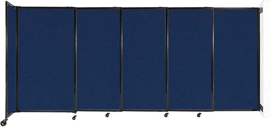 Wall-Mounted Sliding StraightWall Room Divider | Adjustable Widths | Locking Wheels | Room Separator | Up to 11'3" Wide x 5' Tall Navy Blue Fabric Panels