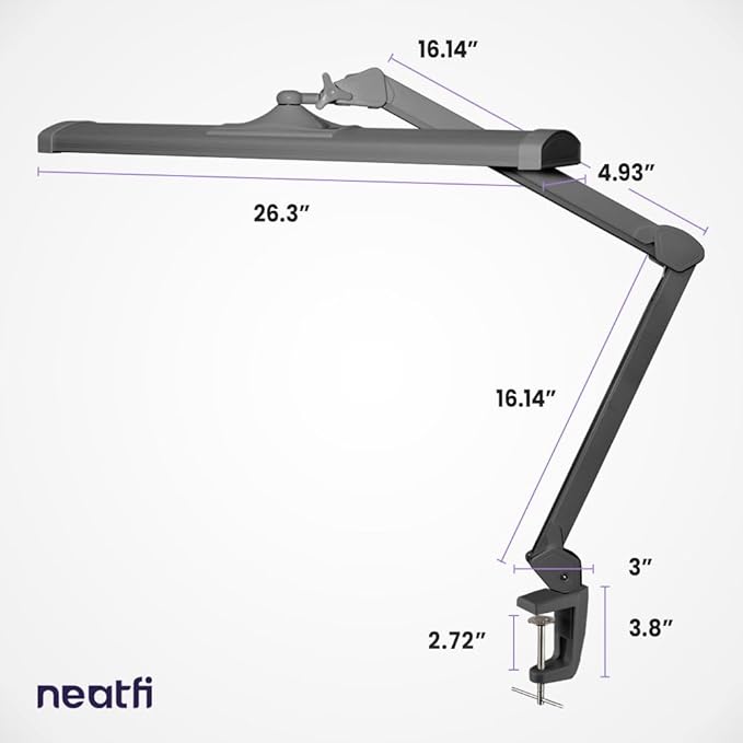 Neatfi Ultra 3,500 Lumen LED Desk Lamp, Color Correlated Temperature, 3 Light Modes, Dimmable, 45W, 26 Inch Wide Metal Shade, 540 SMD LEDs (CCT with Clamp, Silver)