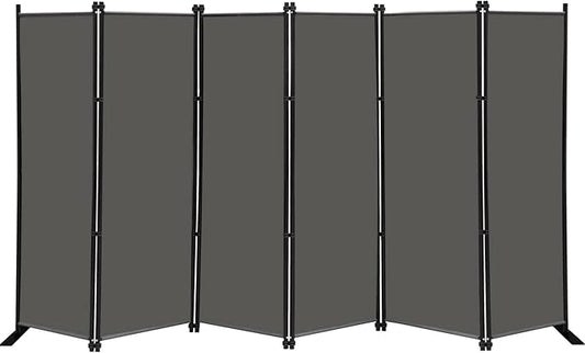 MAYOLIAH 6 Panel Folding Privacy Screen 9ft Wide, 6ft Tall Partition Room Divider Portable Office Walls Dividers Room Separator, Grey