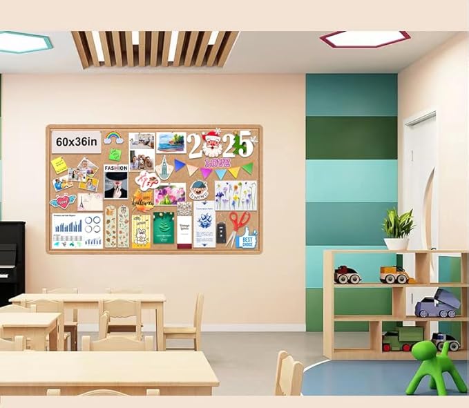 Large Bulletin Board, Foldable 60x36 Inches Cork Board Alternative, Large Felt Board Decorative Pin Board for Wall, Foldable Photo Board Self-Adhesive Vision Board with 36 Pushpins Brown