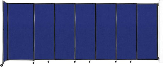 Wall-Mounted Sliding StraightWall Room Divider | Adjustable Widths | Locking Wheels | Room Separator | Up to 15'6" Wide x 6' Tall Royal Blue Fabric Panels