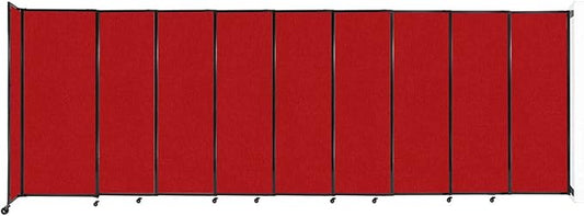 Wall-Mounted Sliding StraightWall Room Divider | Adjustable Widths | Locking Wheels | Room Separator | Up to 19'9" Wide x 6'10" Tall Red Fabric Panels