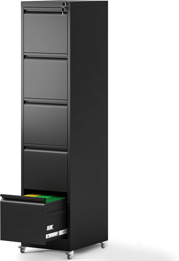5 Drawer Mobile File Cabinet, Filing Cabinet Home Office for Letter, Legal Size, Black