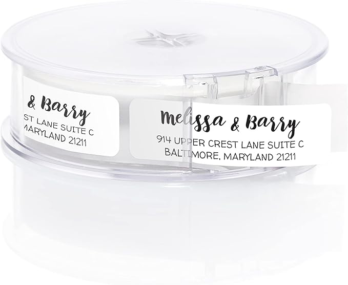 White Modern Rolled Address Labels/Roll of 500 Personalized Address Labels/Designer Return Address Stickers in Elegant Plastic Dispenser