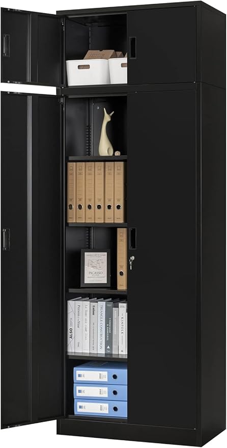 BESFUR Metal Storage Cabinet 87" H，Black Locking Storage Cabinets with Top Cabinet and 4 Adjustable Shelves for Home Office, Garage,School, Apartment, Warehouse, Utility Room