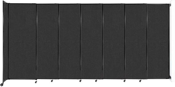 Wall-Mounted Sliding StraightWall Room Divider | Adjustable Widths | Locking Wheels | Room Separator | Up to 15'6" Wide x 7'6" Tall Black Fabric Panels