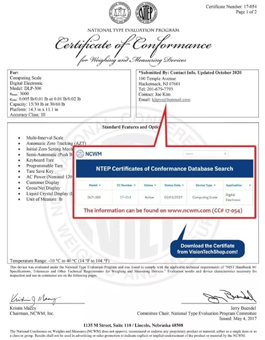 VisionTechShop DLP-300 Label Printing Scale Pole Display, 30/60lbs Capacity, 0.01/0.02lbs, NTEP Legal for Trade with a Free 1 case CAS LST-8010 UPC Label, 58 x 40mm