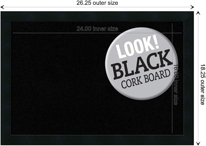 Amanti Art Black Cork Board for Wall, 18x26 Vision Board with Black Wood Frame, Medium Corkboard Office Decor for Home Organization, Modern Contemporary Corkboard Pinboard to display items for home
