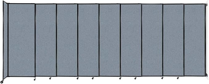 Wall-Mounted Sliding StraightWall Room Divider | Adjustable Widths | Locking Wheels | Room Separator | Up to 19'9" Wide x 7'6" Tall Powder Blue Fabric Panels