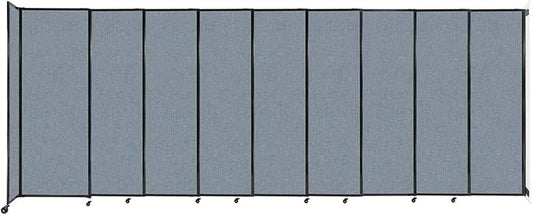 Wall-Mounted Sliding StraightWall Room Divider | Adjustable Widths | Locking Wheels | Room Separator | Up to 19'9" Wide x 7'6" Tall Powder Blue Fabric Panels