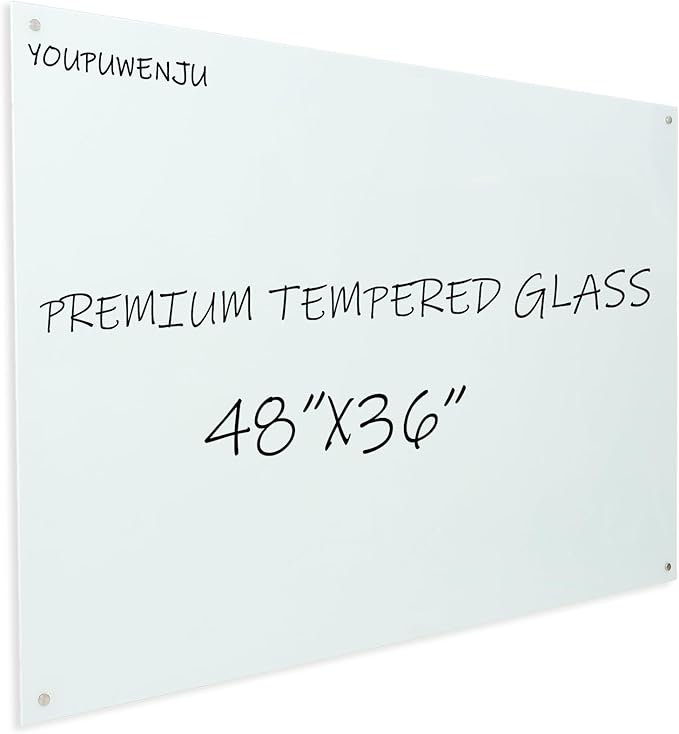Magnetic Glass Writeboard 48"X36" Premium Tempered Dry Erase Boards Wall Mounted Frameless Whiteboard Bulletin Message Boards (White)