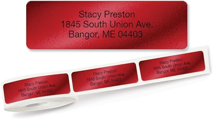 Colorful Images Red Metallic Foil Rolled Return Address Mailing Labels with Dispenser, Customize with Name & Shipping Address, 250 Self Adhesive, Easy Peel Sticker Label Roll, 3/4" x 2 1/2"