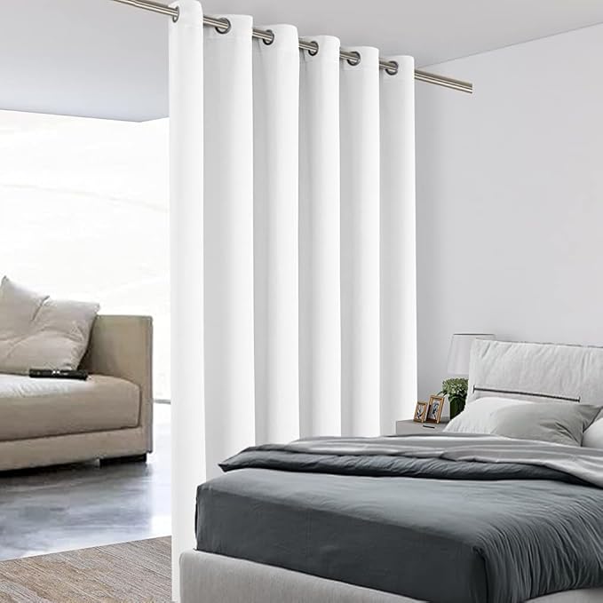 BONZER Room Divider Curtain Screen Partitions Total Privacy Wall Wide Blackout Curtains for Shared Room, 96L x 70W Inch (8L x 5.8W ft), 1 Panel, Greyish White