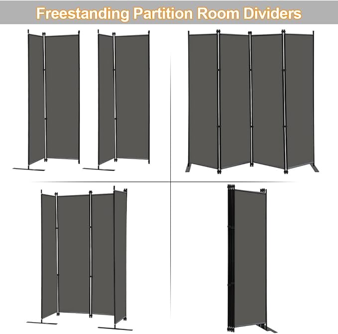 MAYOLIAH 4 Panel Room Divider Screen 6Ft Tall Foldable Privacy Dividers Indoor Wall Partition Room Separator Grey