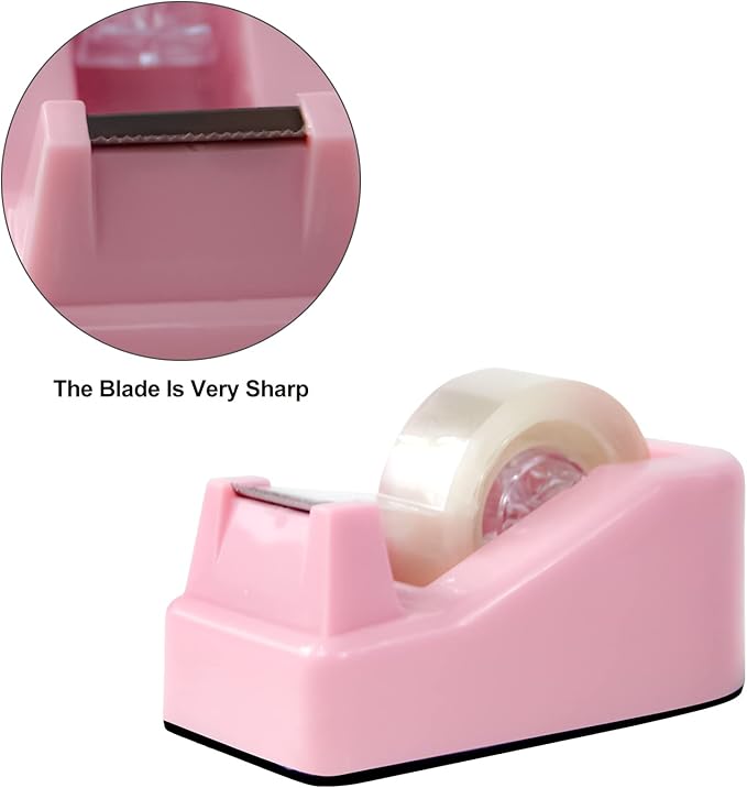 2Pcs Desktop Tape Dispenser Adhesive Roll Holder with Weighted Nonskid Base, Pink (Tape not Included)