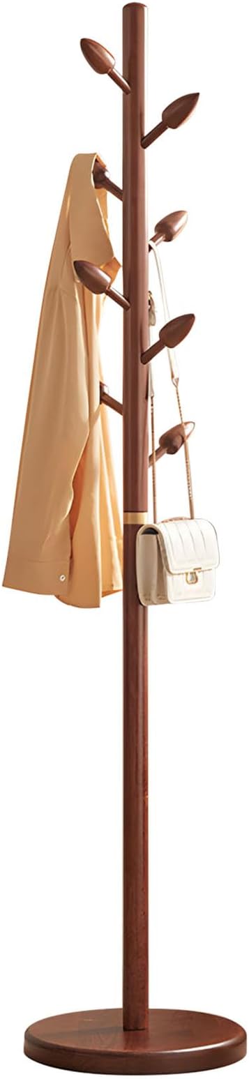 Wooden Coat Rack Freestanding - Heavy Duty Coat Tree Stand with 8 Bud-Shaped Hooks, Sturdy Round Base Coat Hanger for Entryway, Bedroom, Jackets & Clothes, 200lbs Capacity (Walnut)