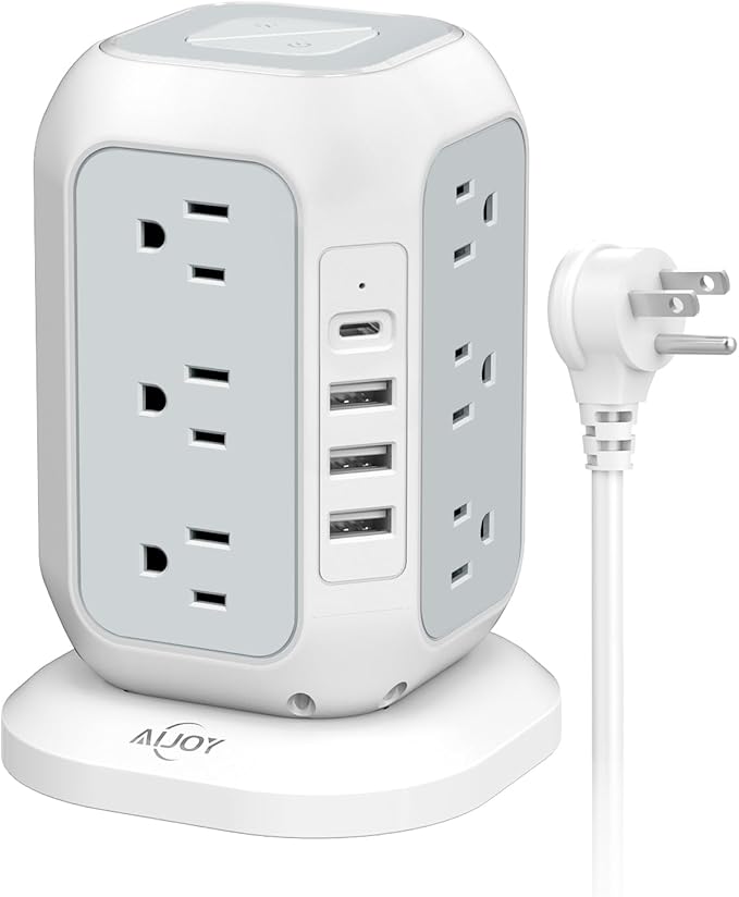 AiJoy Surge Protector Power Strip - 12 AC Outlets, 4 USB Ports (1 USB-C), 10ft Extension Cord, Charging Station with Surge Protection for Home, Office, Dorm