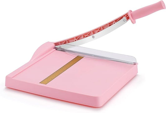 Paper Cutter, Paper Trimmer with Safety Guard, 12" Cut Length Paper Slicer with 16 Sheet Capacity Paper Cutting Board,Guillotine Paper Cutters and Trimmers for Cardstock Cardboard Vinyl (Pink)