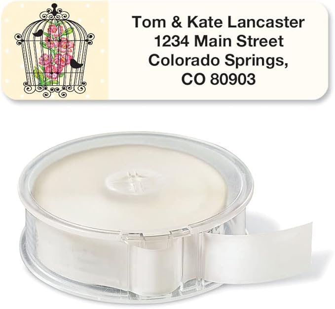 Birdcages Rolled Personalized Return Address Mailing Labels with Dispenser, Set of 500, 5 Designs, Small ¾ x 2½ Inch Size, Custom Self-Adhesive Sticker Roll, by Colorful Images