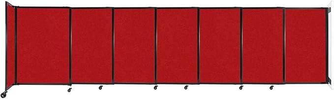 Wall-Mounted Sliding StraightWall Room Divider | Adjustable Widths | Locking Wheels | Room Separator | Up to 15'6" Wide x 4' Tall Red Fabric Panels