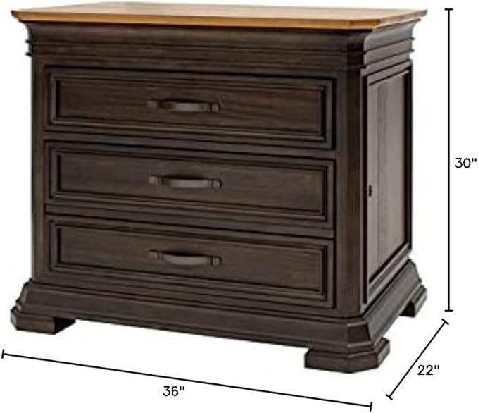 BOWERY HILL Executive Lateral File with Solid Wood Plank Top in Brown